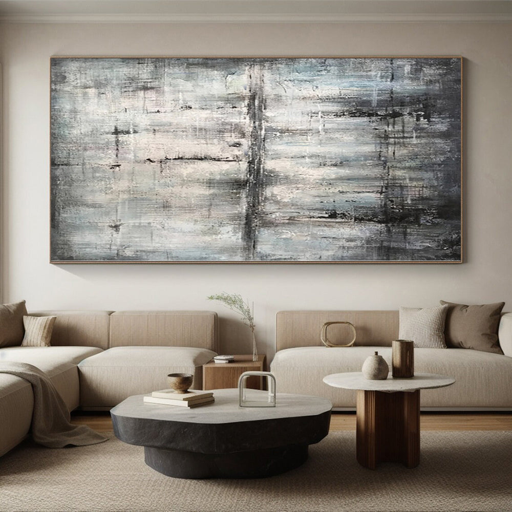 “Grey - Blue Abstract Muted Scene” - Serene Abstract Painting On Canvas PS0296