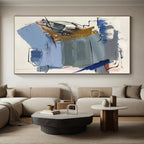 “Blue - Gold Dynamic Abstraction” - Blue, Gold, Gray, Red Abstract Painting On Canvas PS0505