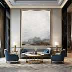 “Hazy Gray Tree Line” - Light Gray Sky with Faint Green Trees Painting On Canvas DS222