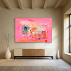 Pink - Dominant Mixed Media Abstract Painting On Canvas DKS028