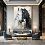 Black - White Horse Duo, Impasto Realist, Remington - Inspired, Painting On Canvas PT2122