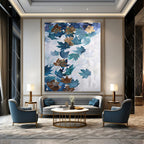 “Blue - Gold Leaf Pattern” - Painting On Canvas PT2078