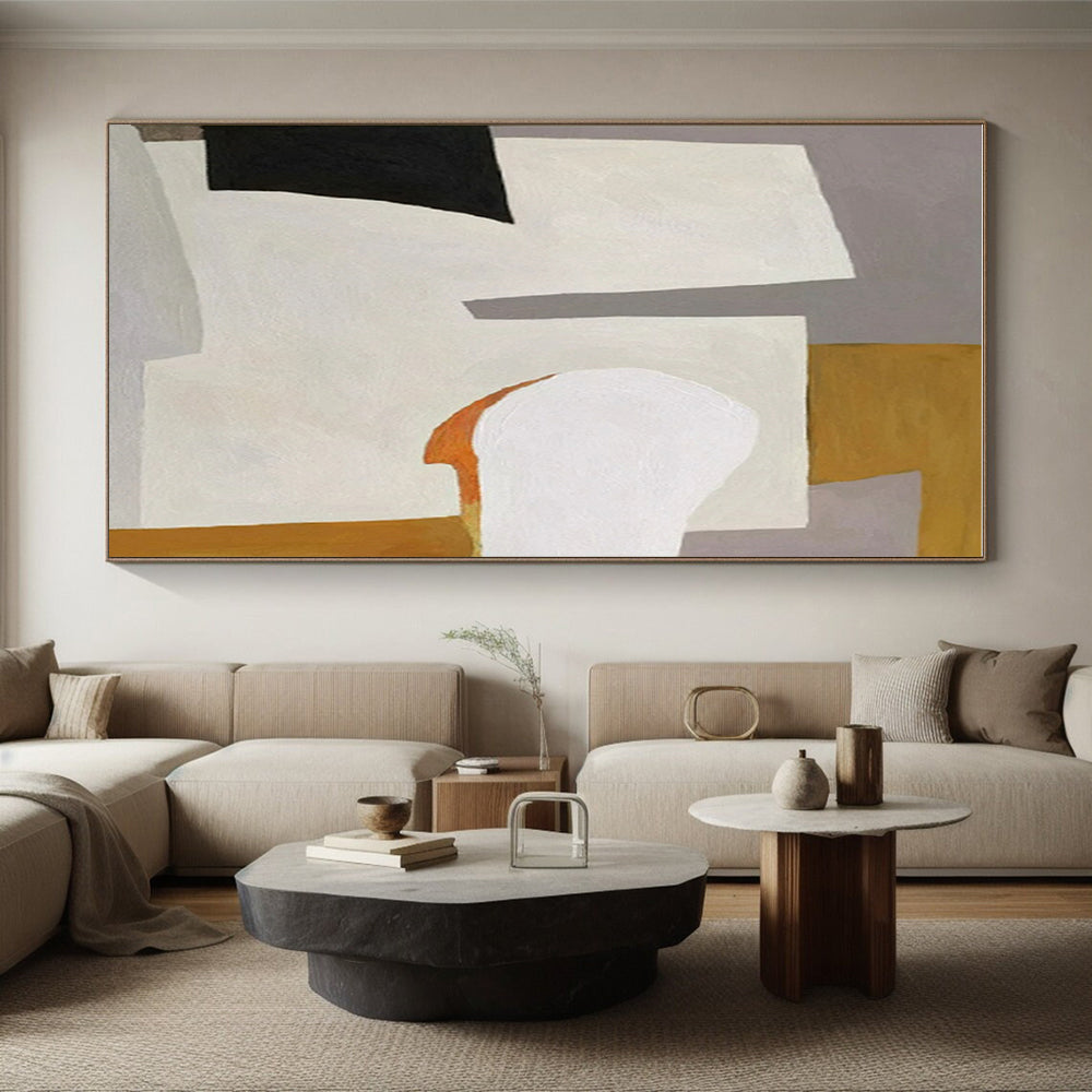 “Pastel Geometric Mix” - Gray, White, Orange, Purple Abstract Geometric Painting On Canvas PS0655