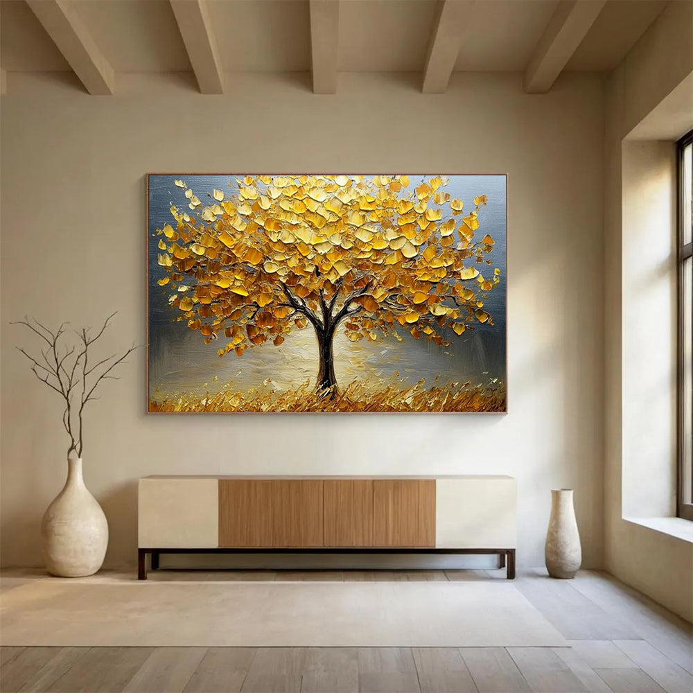 “Golden Tree in a Field of Light” - Impasto Landscape - Painting On Canvas PT1767