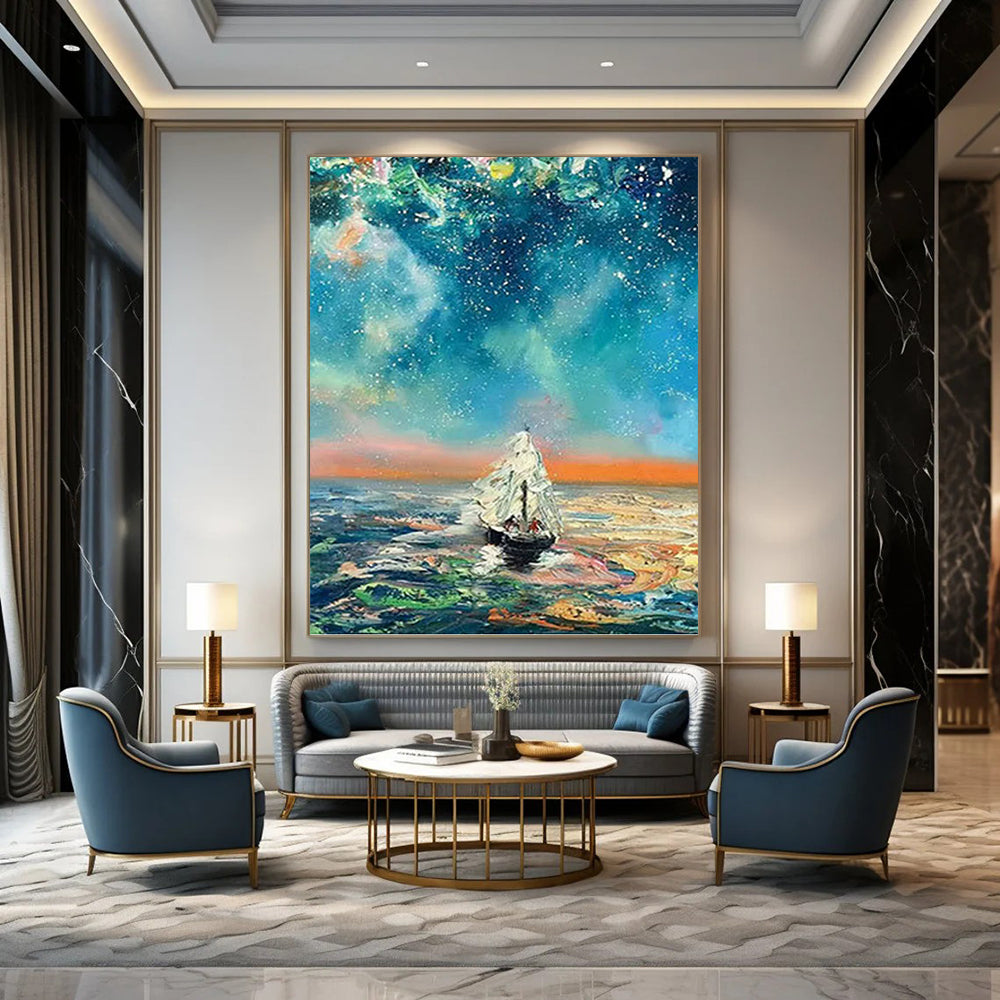 “Starry Sea Voyage” - Fantasy Landscape Painting On Canvas PT1049