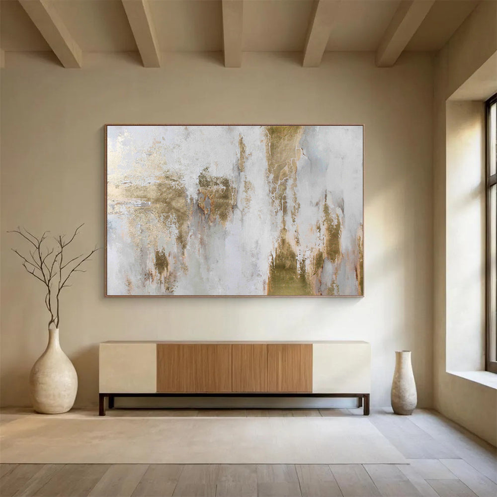 “Gold - Accented Textured Abstract” - Abstract Painting On Canvas DKS521