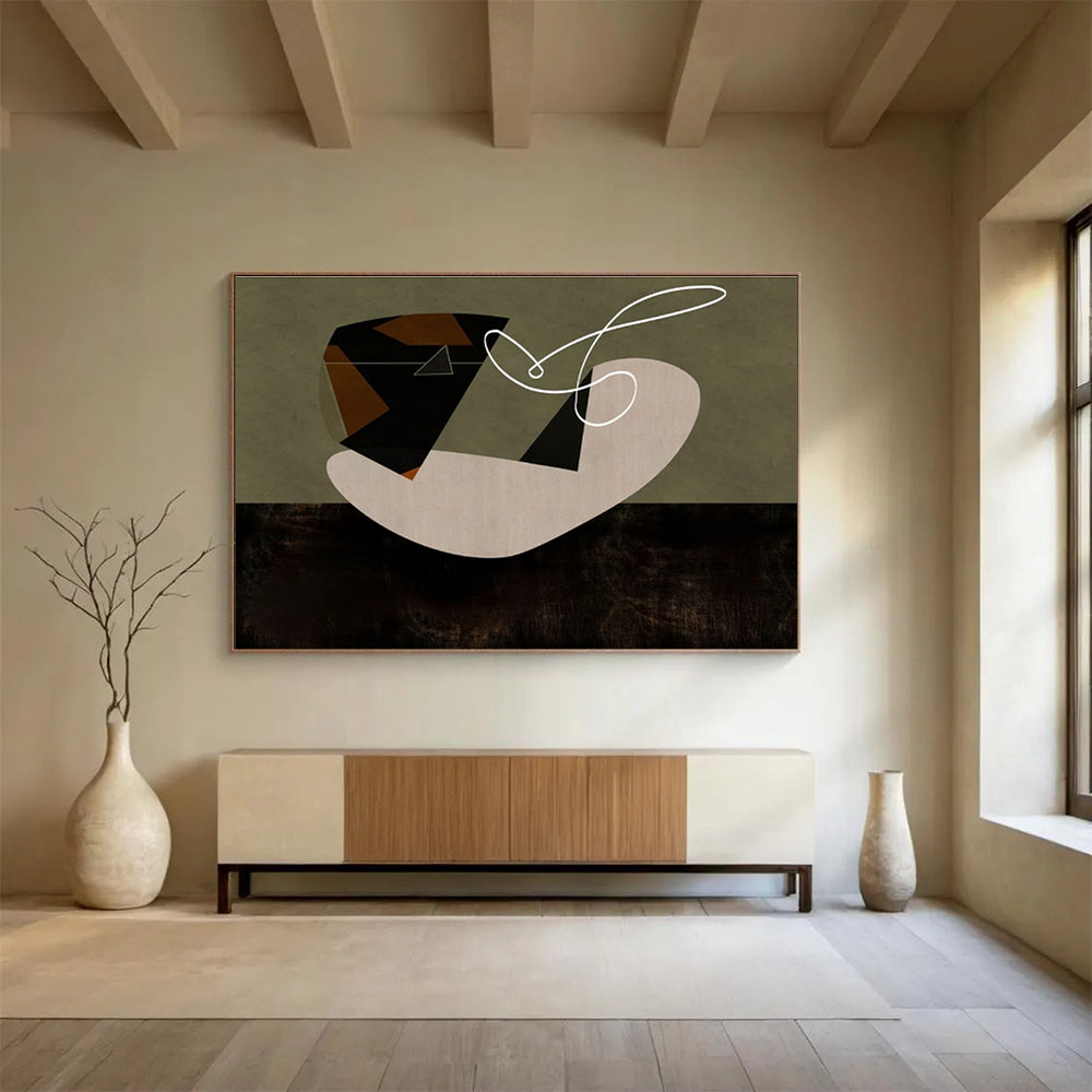 Geometric Abstract in Earth Tones - Modernist Abstract Painting On Canvas DKS362