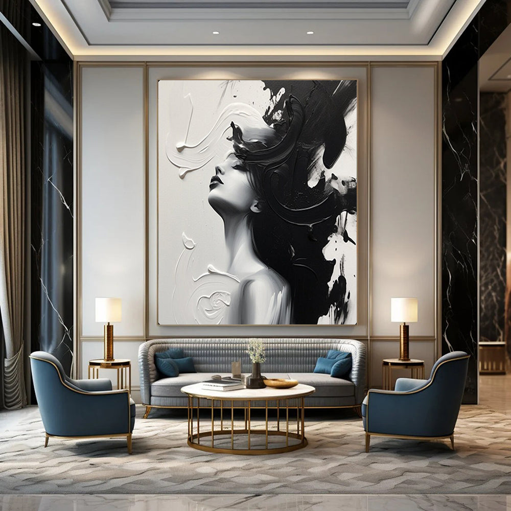 Monochrome Grace Black & White Abstract Female, Painting On Canvas PT2143