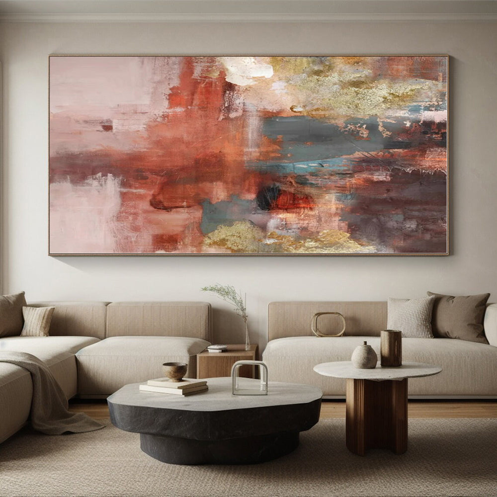 “Red - Gold - Teal Abstract Fusion” - Red, Gold, Teal Abstract Textured Painting On Canvas PS0583