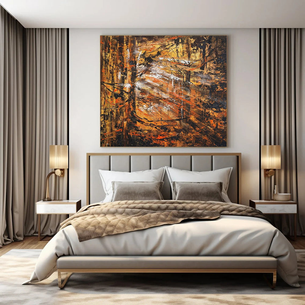 Rustic Orange - Brown Abstract Forest, "Autumn Woods" – Abstract Landscape Painting On Canvas PS0921