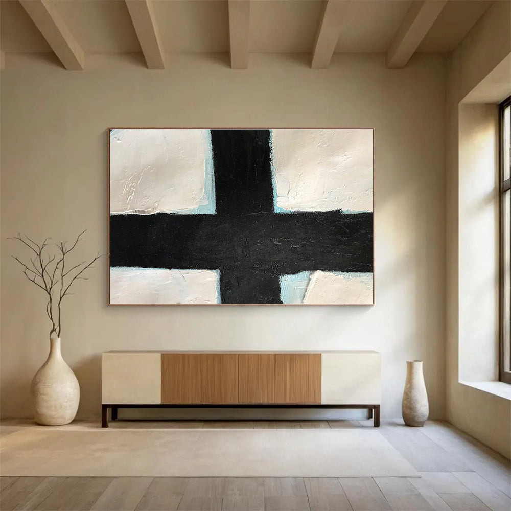 Bold Black - White Cross Abstract Painting On Canvas DKS180