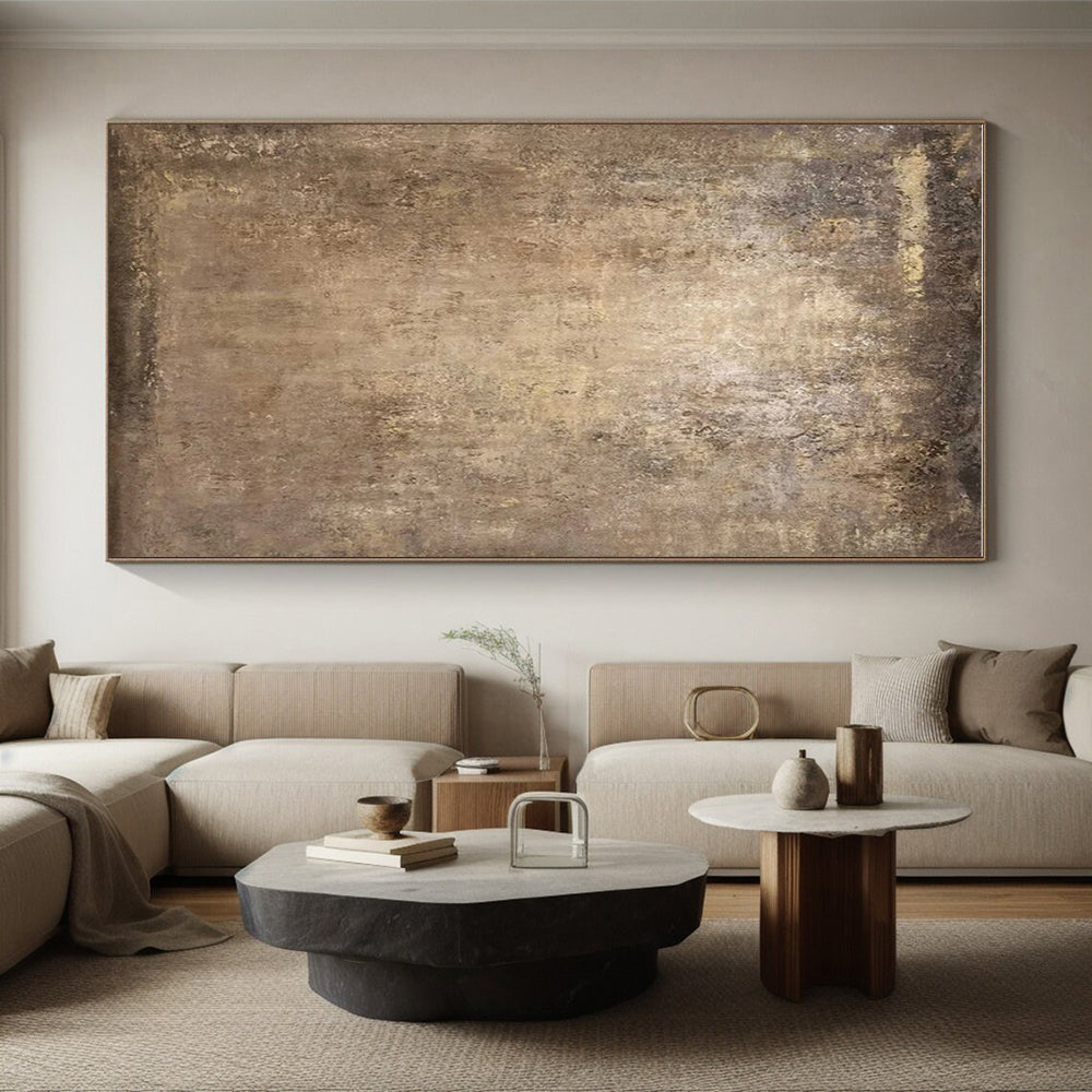 “Rustic Brown Texture” - Brown, Beige, Gray Abstract Textured Painting On Canvas PS0647