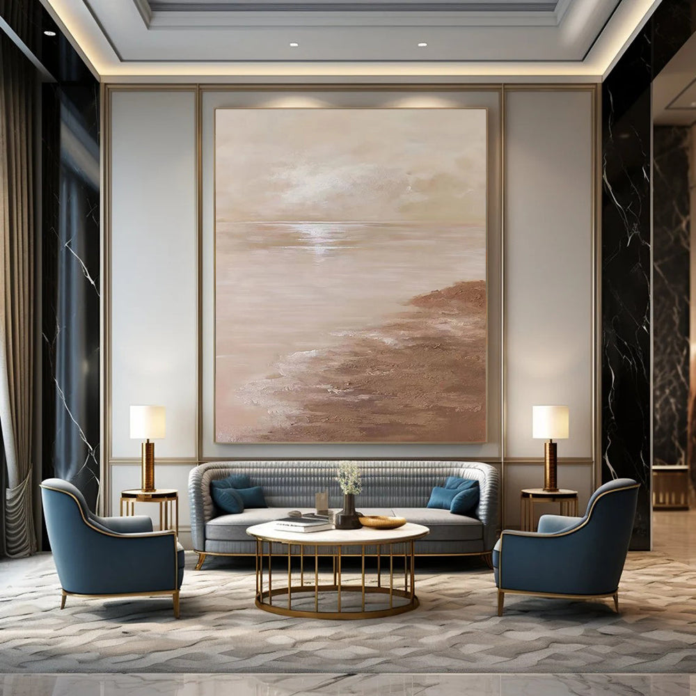 “Beige Sea and Shore” - Calm Coastal Scene Painting On Canvas DS341