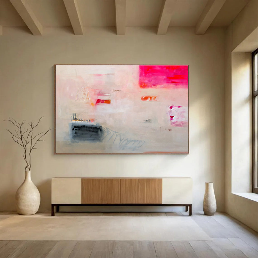Soft Pink and Grey Abstract Painting On Canvas DKS061