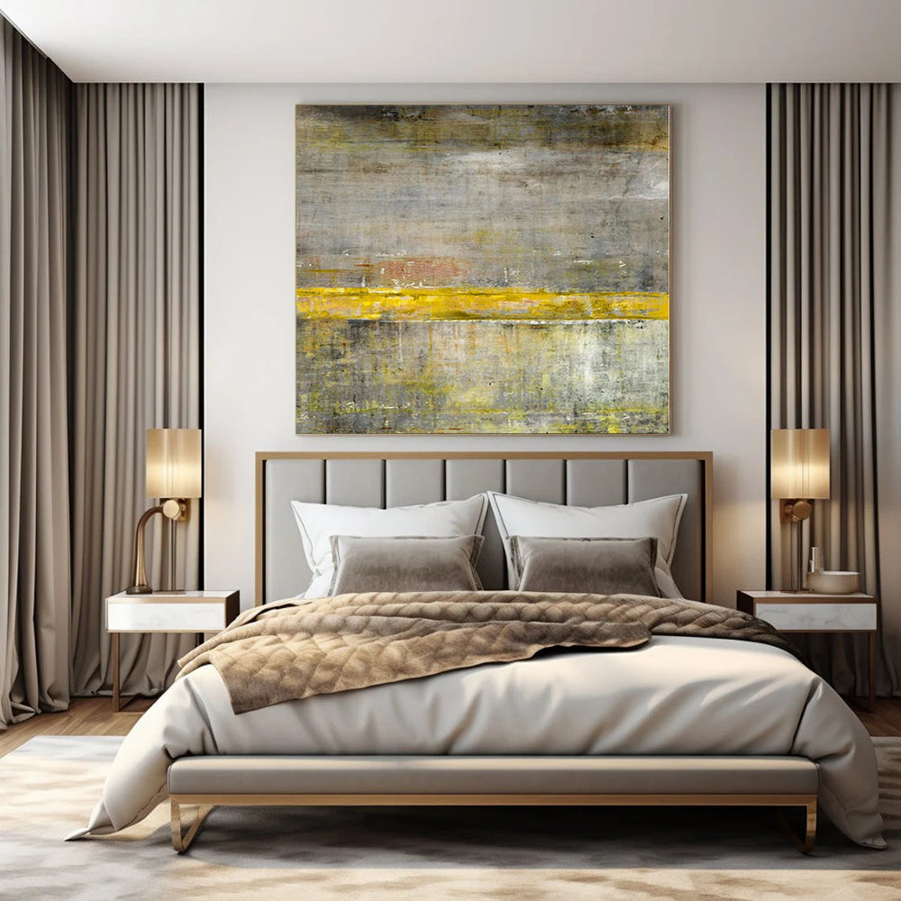 “Gray - Yellow Urban Divide” - Industrial Abstract Art On Canvas PS0203