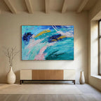 Ocean Waves Abstract: Blue, Green & Pink Expressionist Painting for Beach House & Coastal Café DKS654