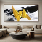 “Black - Yellow Abstract Bold Strokes” - Geometric Abstract Painting On Canvas PS0303