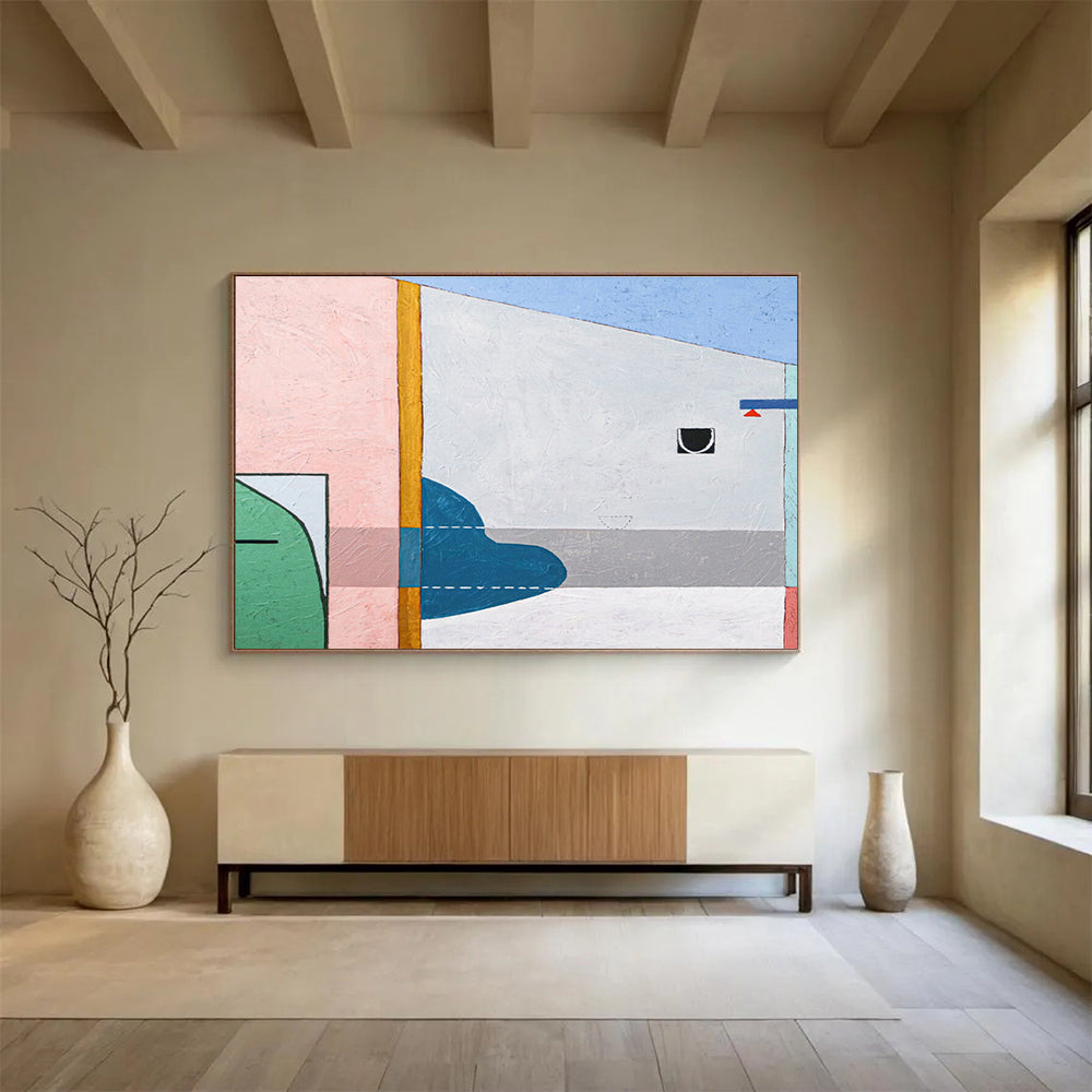 “Pastel And Blue Geometric Abstract” - Geometric Abstract Painting DKS548