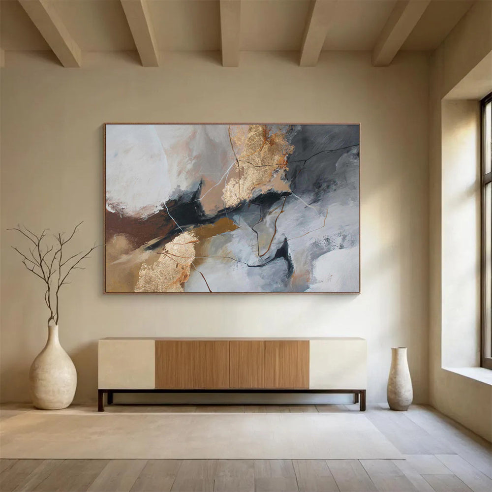 “Gray And Gold Abstract” - Luxe Abstract Painting On Canvas DKS518