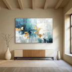 “Teal, Gray, and Gold Abstract Drips” - Modern Abstract Painting On Canvas PT073