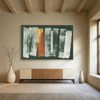 “Green Background with Gray and Gold Strokes” - Abstract Acrylic Painting, Great for Office & Living Room DKS612