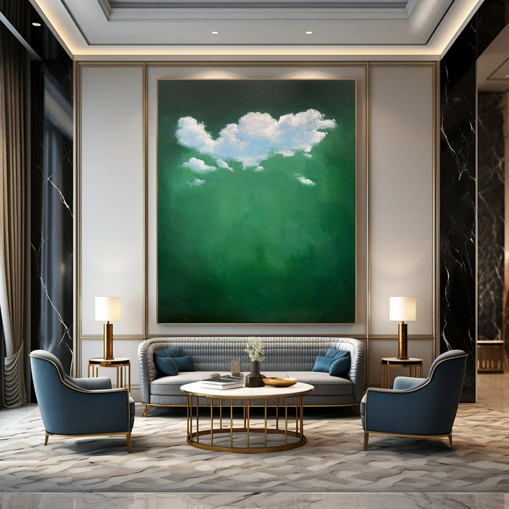 “White Clouds Over Green” - Surreal Cloud Painting On Canvas PT1990
