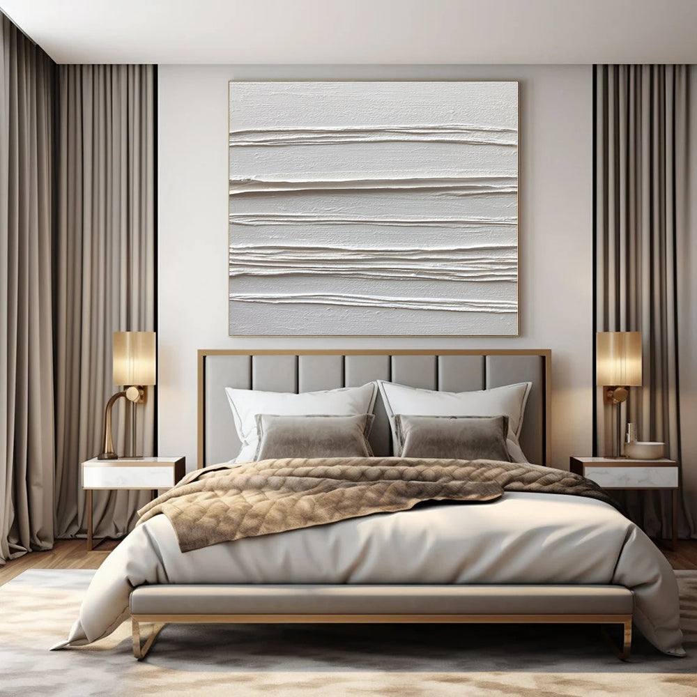 White with Linear Textures "White Lines" Abstract Painting On Canvas PS1347