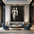 “Abstract Black and White Figures” - Cubist Abstract Painting On Canvas PT1934