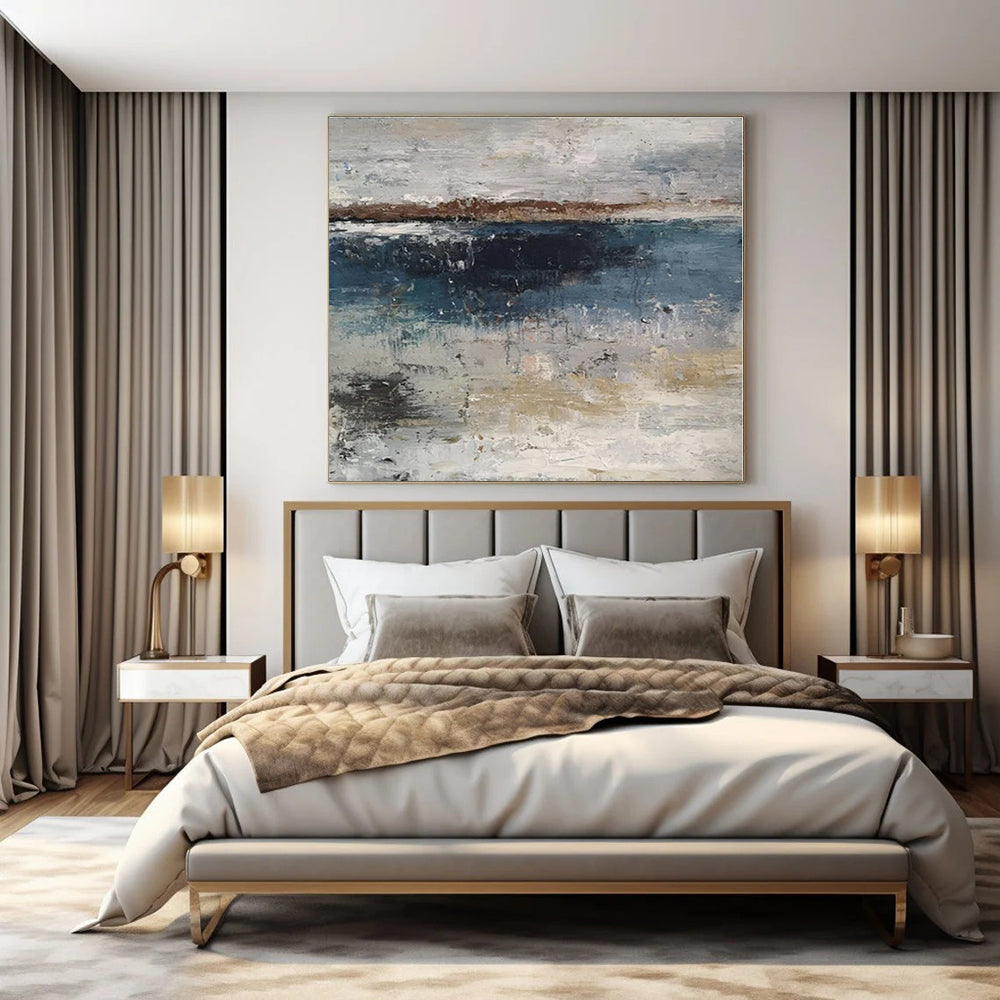 Gray, Blue, Brown with Abstract Coastal Hues "Coastal Mist" Abstract Painting On Canvas PS1319