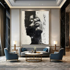 “Abstract Portrait” - Textured Black & White Facial Layers Painting On Canvas DS139