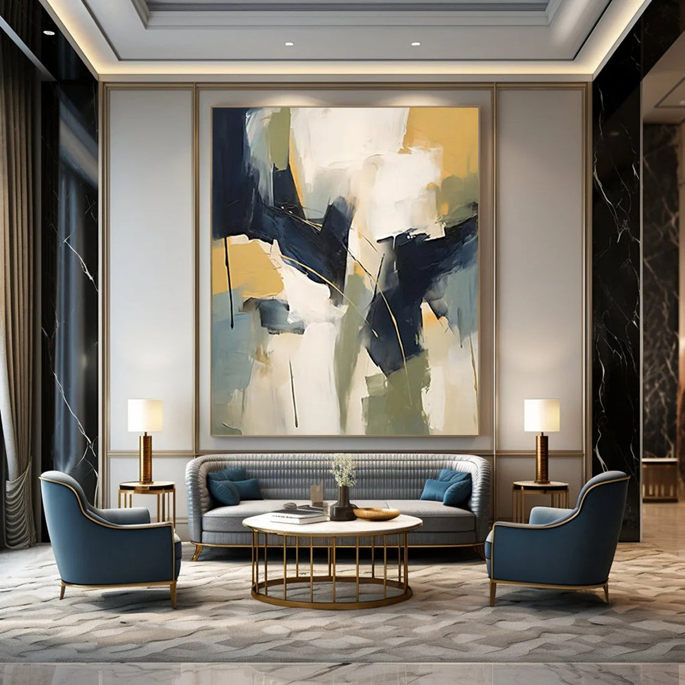 “Geometric Harmony” - Bold Shapes & Cool Hues Painting On Canvas DS123