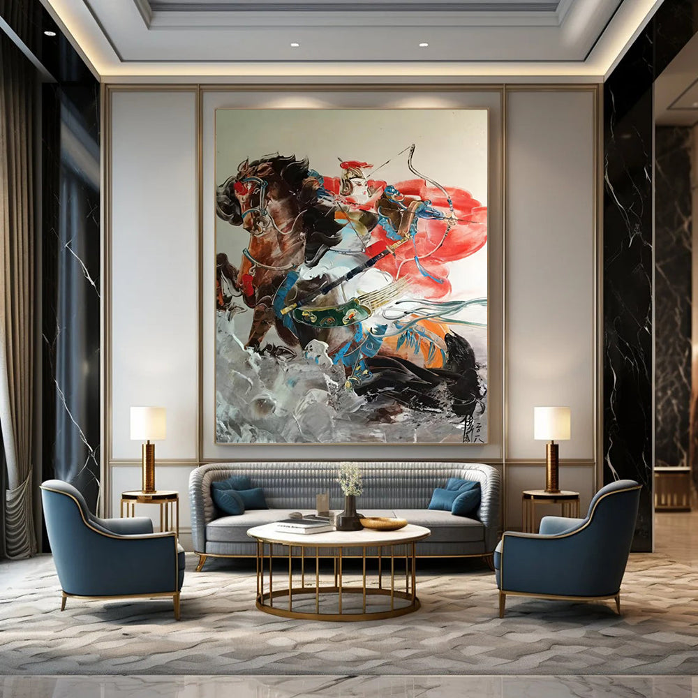 “Chinese Warrior on Horseback” - Oriental, Heroic - Themed Painting On Canvas PT1589