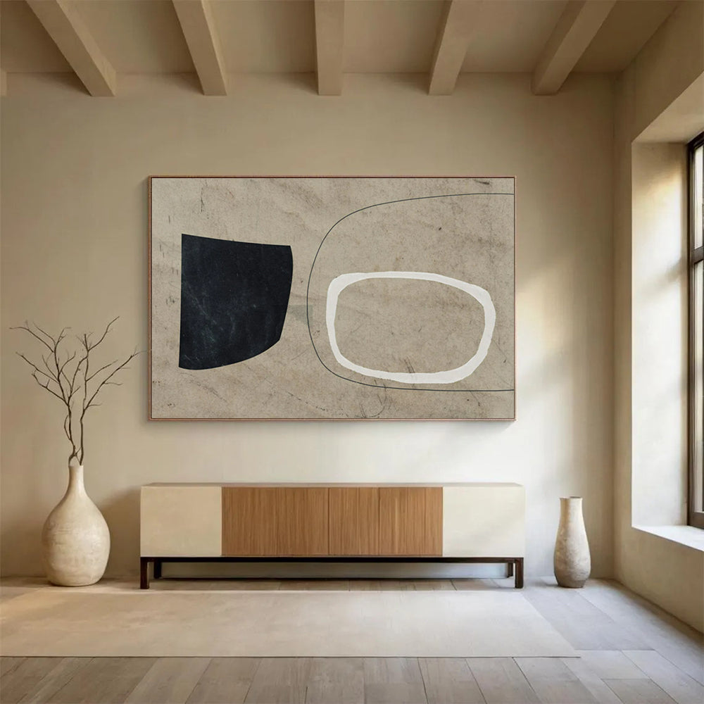 “Minimalist Black, White, and Beige Shapes” - Geometric Abstract - Painting On Canvas PT1789