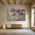 “Buzzing Bee & Flower Delight” - Purple Floral, Impressionistic Insect Painting On Canvas DKS718