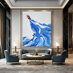 “Blue and White Wave with Orange Boat” - Dynamic Sea Scene Painting On Canvas DS321