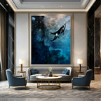 “Cosmic Whales: Blue and Black Surrealist Painting” - Surrealist Fantasy Painting On Canvas PT0933