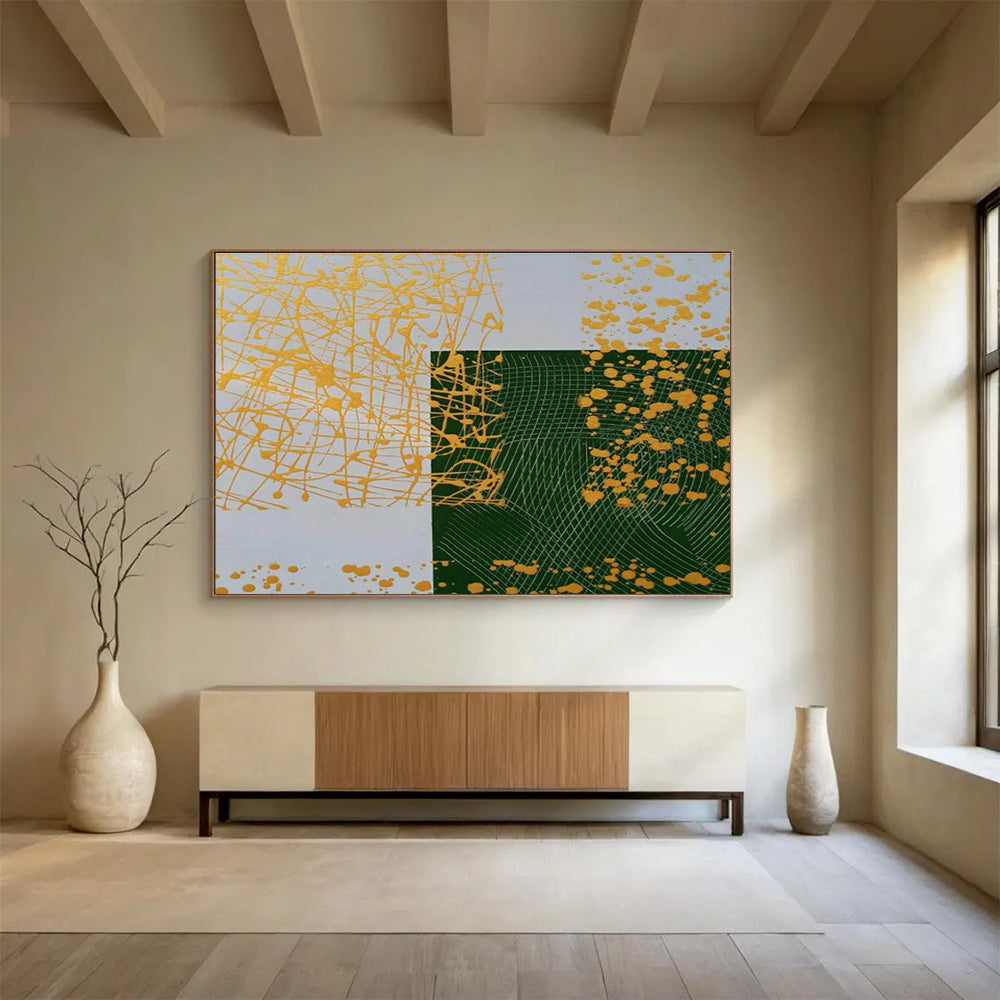 “Yellow - Green Geometric Intrigue” Painting On Canvas DKS307