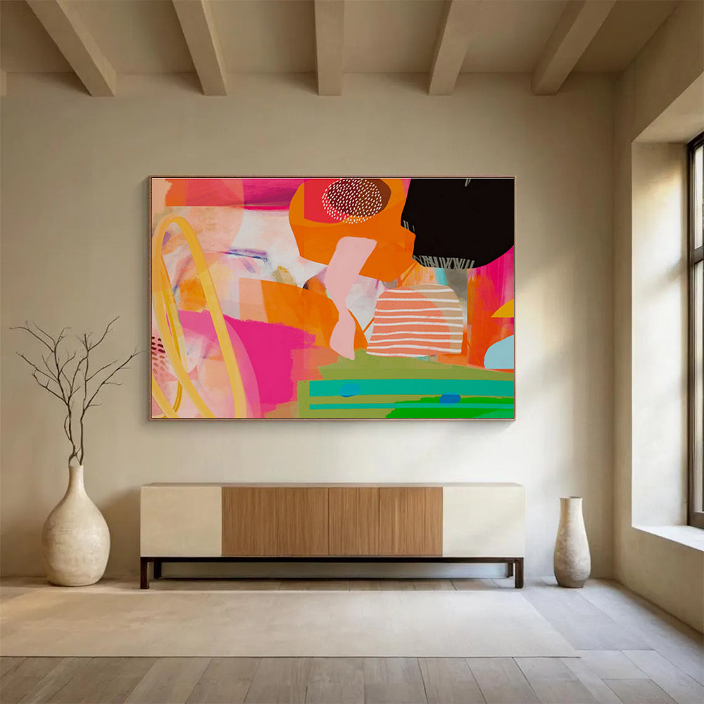 “Vibrant Color Collage” Mixed - Media Abstract Painting On Canvas DKS205