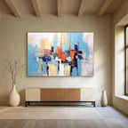 “Abstract City in Blue, Orange, and Yellow” - Modern Urban Painting On Canvas PT068