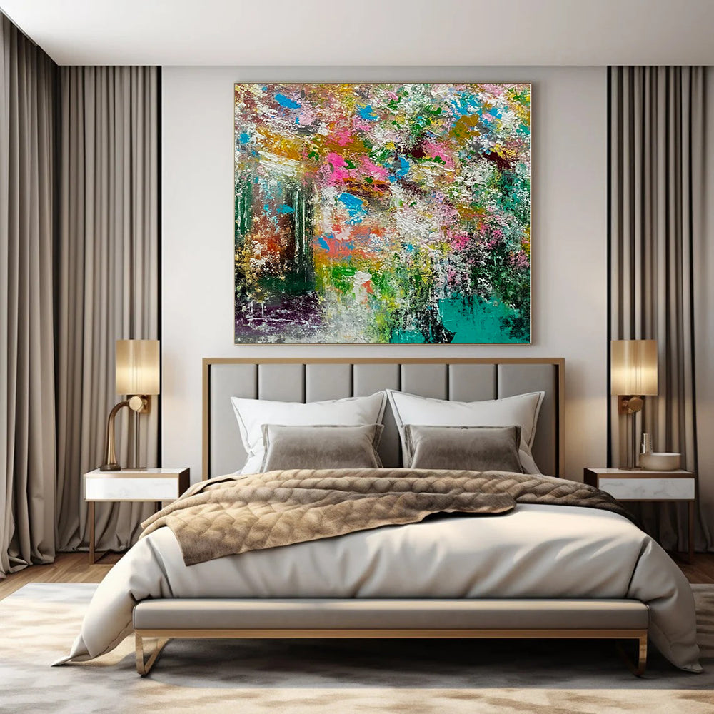 Repeated Colorful Chaos - Vibrant Duplicate Abstract Splatter Painting On Canvas PS1227