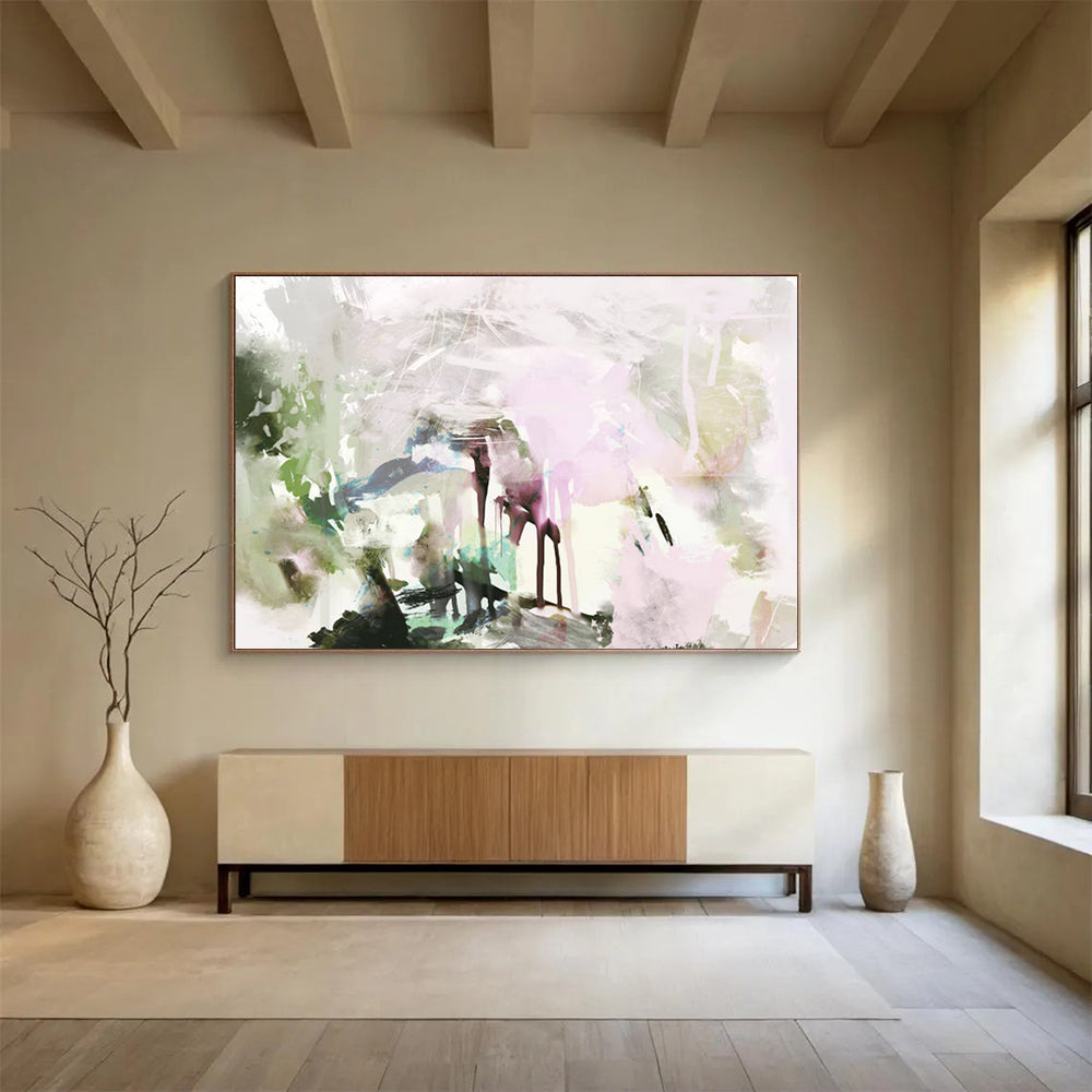 “Pastel Pink and Orange Abstract Landscape” - Ethereal Landscape Painting On Canvas PT119