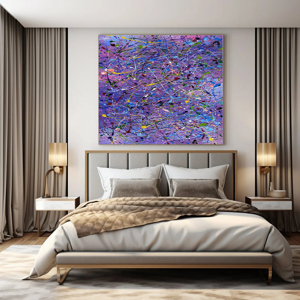 Purple, Colorful Dripping Lines "Purple Pandemonium" Abstract Painting On Canvas PS1321