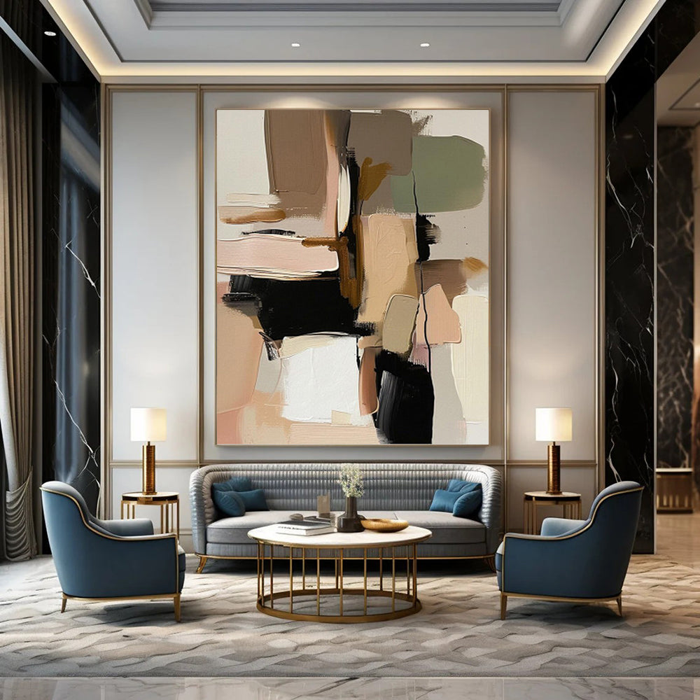 “Neutral - Toned Abstract Blocks” - Cubist Abstract Painting On Canvas PT1240