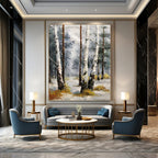 “White - Brown Winter Birch Forest” - Impressionist Landscape Painting On Canvas PT1276