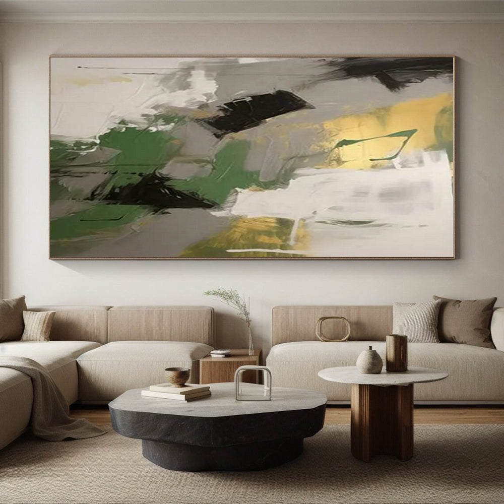 Gold, Green & Grey Abstract Harmony Painting On Canvas PS0815