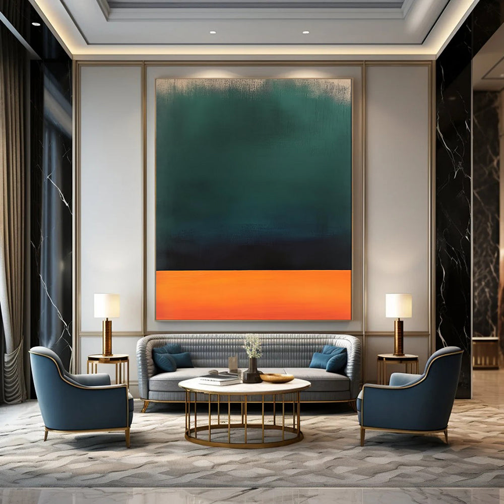 “Green - Black - Orange Gradient Abstract” - Color - Field Painting On Canvas PT1950