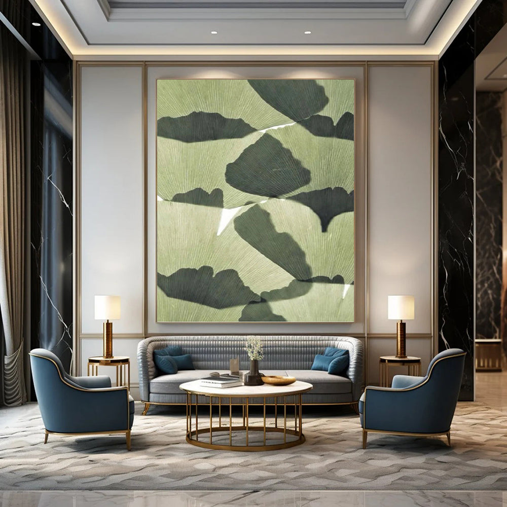 “Ginkgo Leaf Shadows” - Nature - Inspired Leaf Silhouette Painting On Canvas PT1070