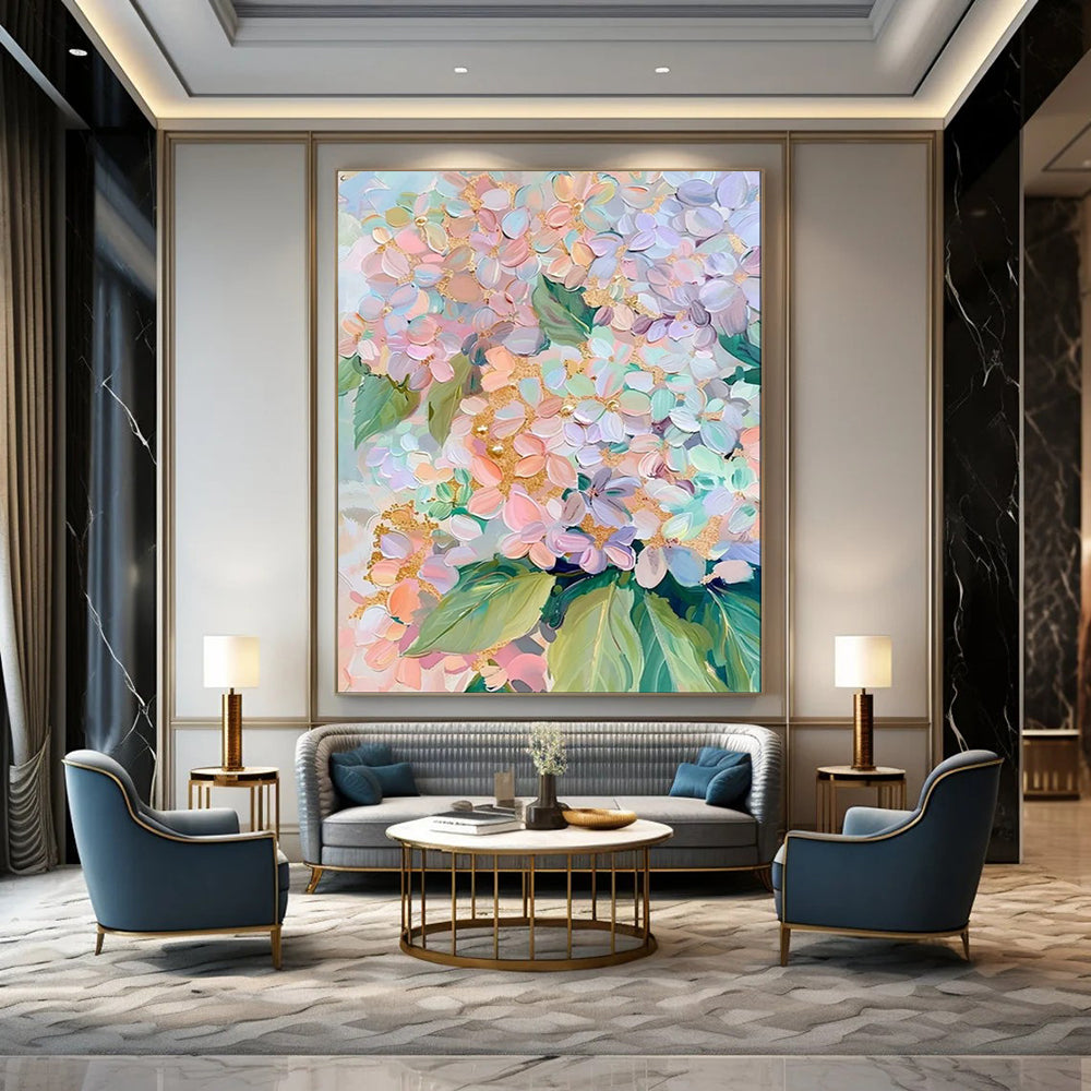 Pastel Hydrangea Burst, Abstract Floral, Bonnard - Inspired Softness, Painting On Canvas PT2111