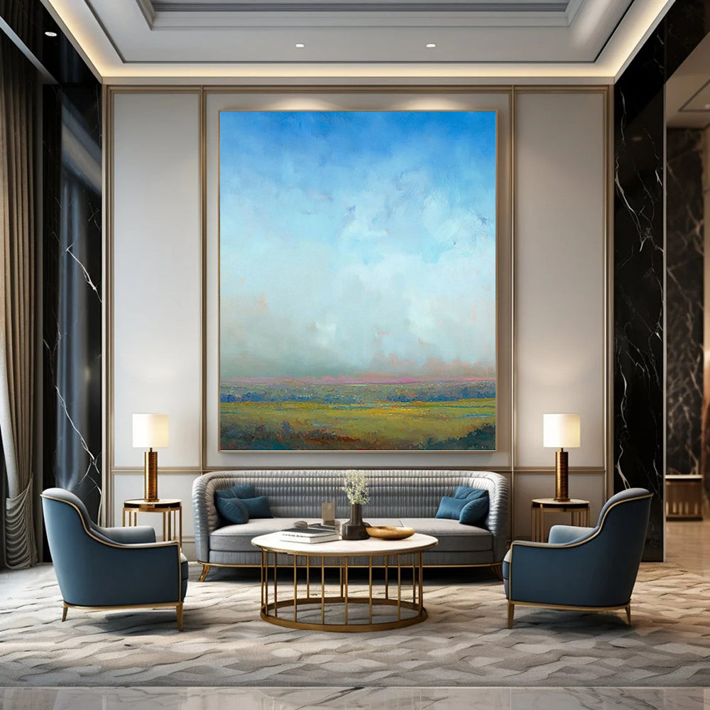 “Soft Horizons: Blue and Green Landscape” - Tranquil Landscape Painting On Canvas PT0935