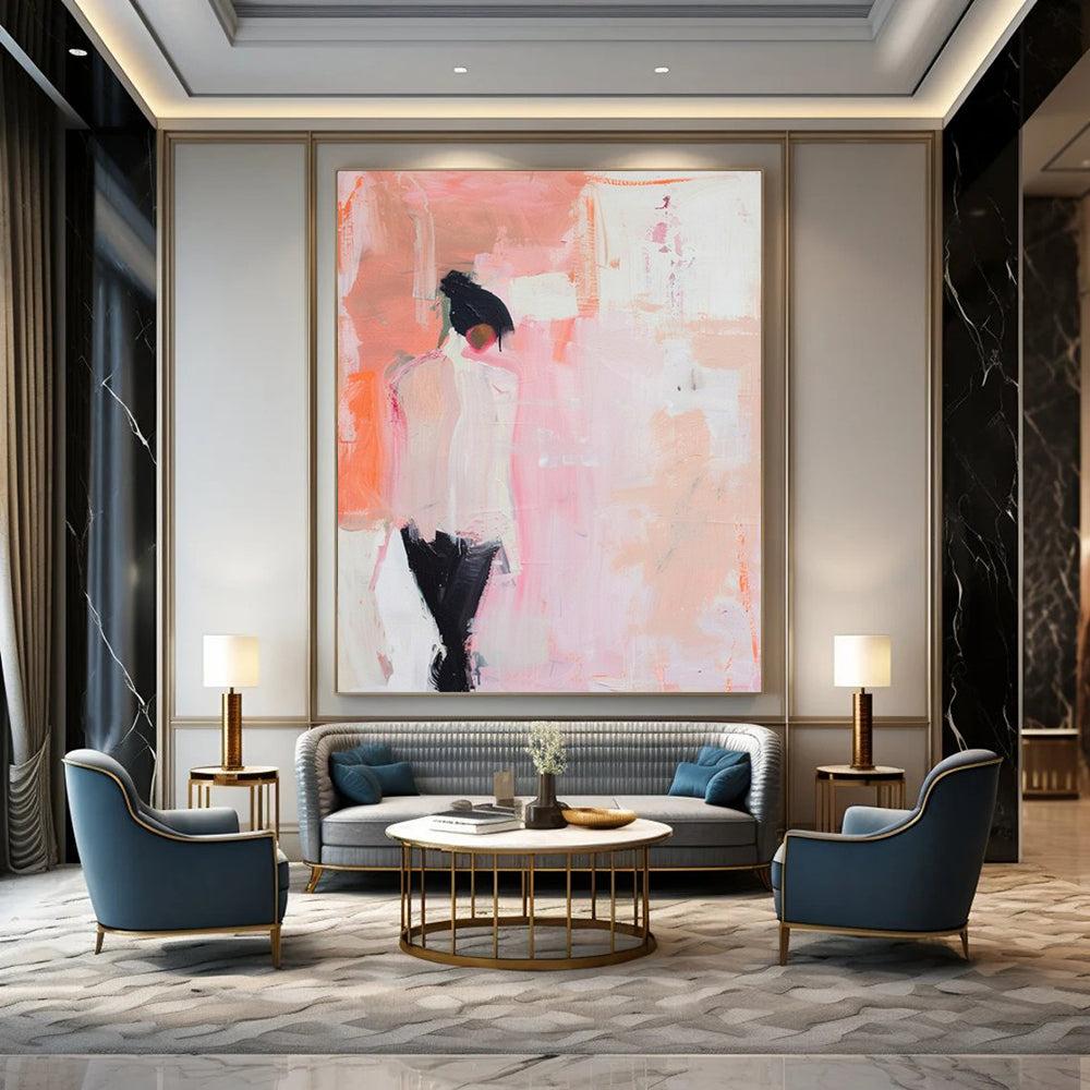 “Soft Pink Abstract Figure” - Abstract Expressionist Painting On Canvas PT2205